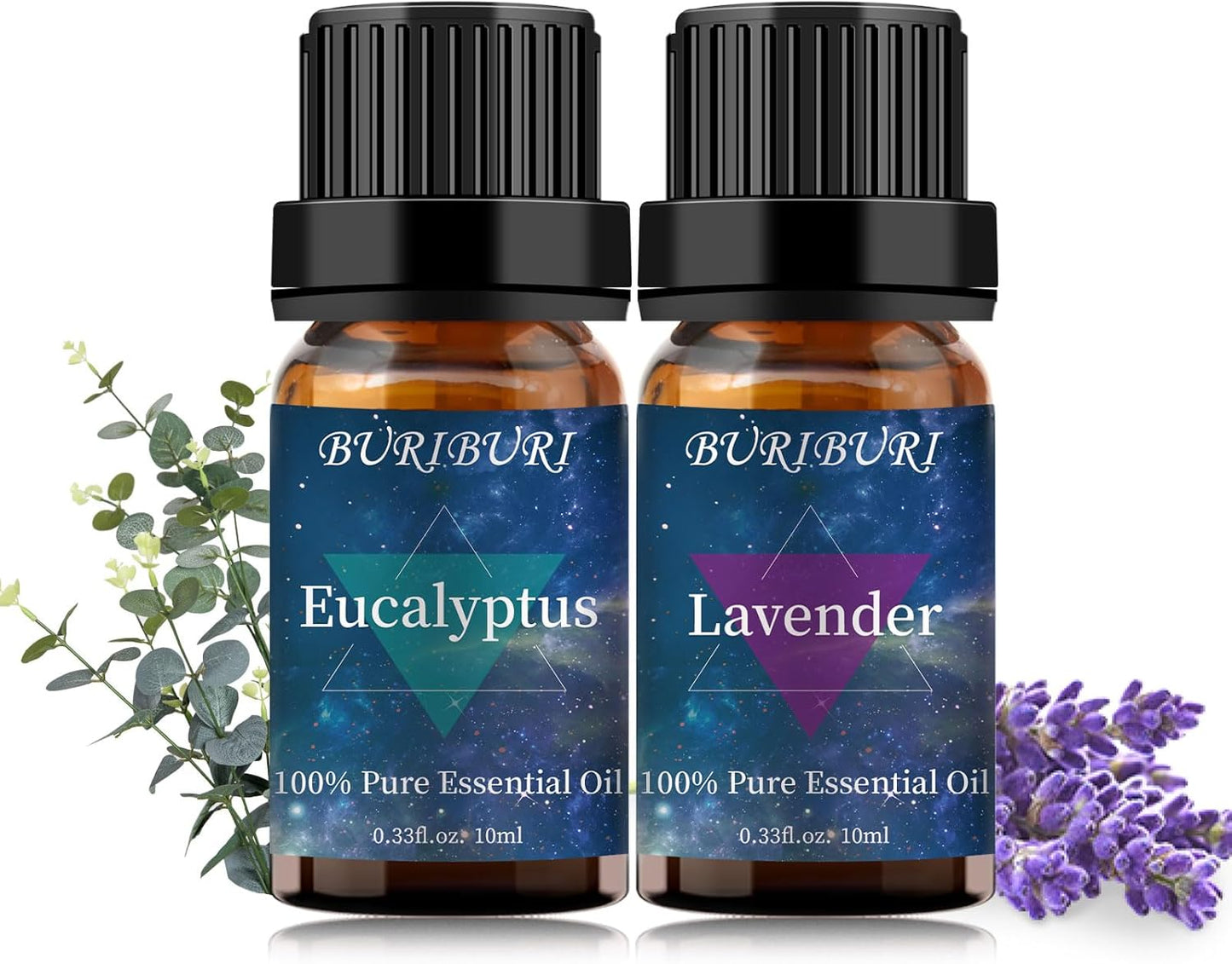 BURIBURI Eucalyptus Oil and Lavender Essential Oil Set 2 Pack, 100% Pure Diffuser Oil Eucalyptus Essential Oil for Massage, Soap Making