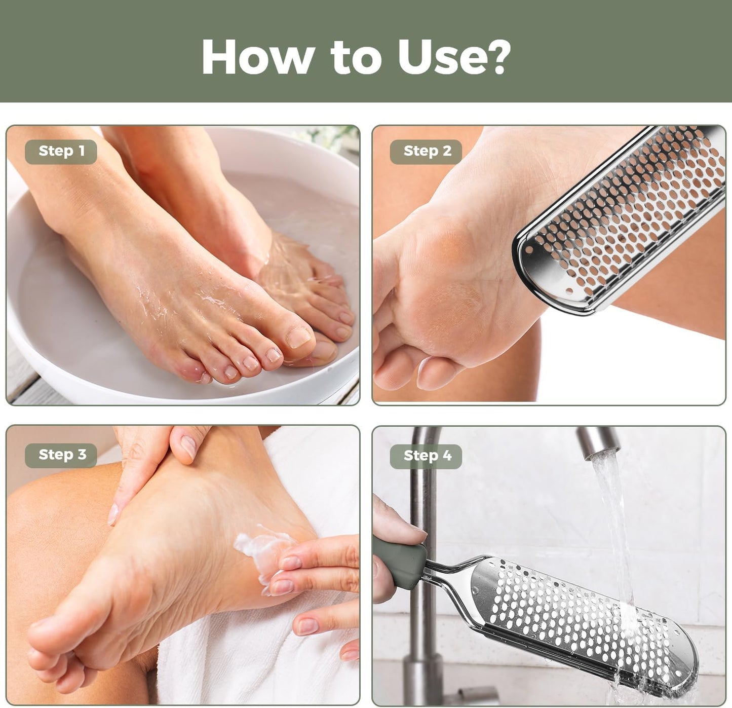 Foot File Foot Scrubber Pedicure - Callus Remover for Feet Easkep Professional Grater Rasp Foot Scraper Corns Callous Removers Cracked Dead Skin Remover for Dry and Wet Feet (Grey Green)