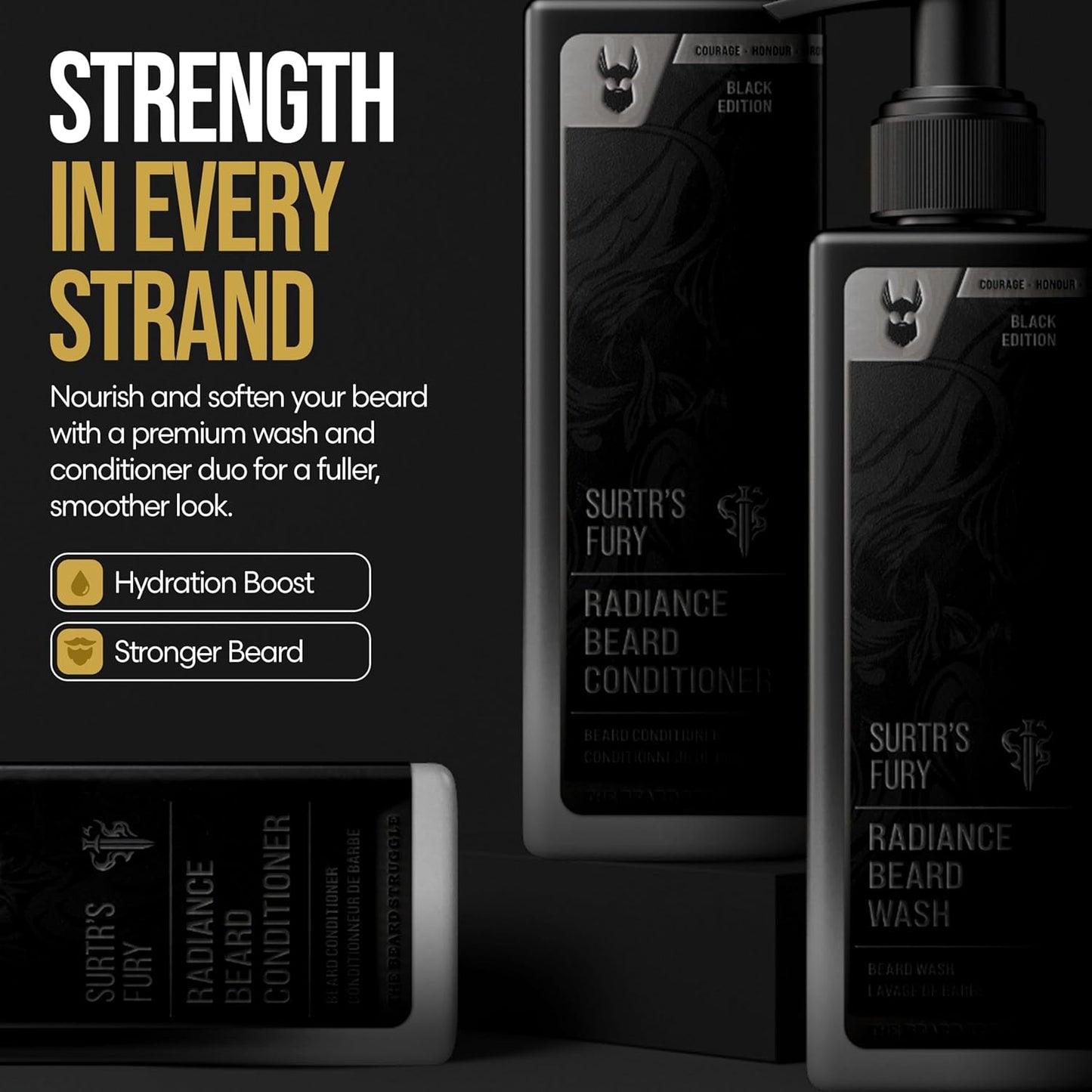 The Beard Struggle - Radiance Beard Wash & Conditioner Bundle for Men - Platinum Collection - Pack of 2, Surtr's Fury - Nourish, Cleanse, Softens, & Strengthens Beard