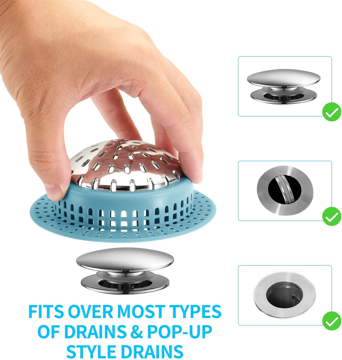 Shower Drain Hair Catcher, Shower Drain Cover, Bathtub Drain Hair Catcher for Pop-Up & Regular Drains