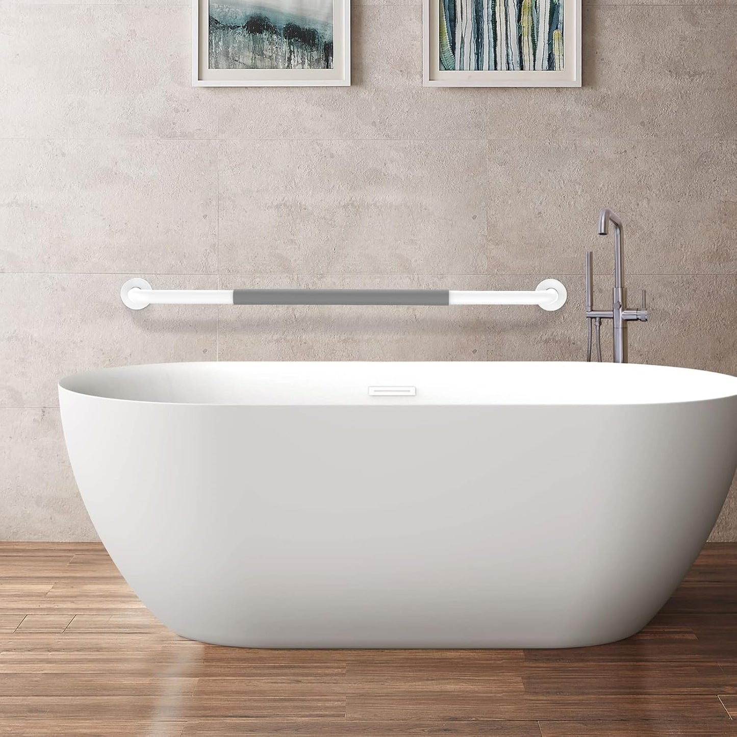 32 Inch Anti Slip Shower Grab Bar, Munzong White Stainless Steel Bathroom Grab Bar w/Gray Rubber Grip, Bathroom Balance Bar,Safety Handrail Support,Handicap Elderly Senior Assist Bath Handle