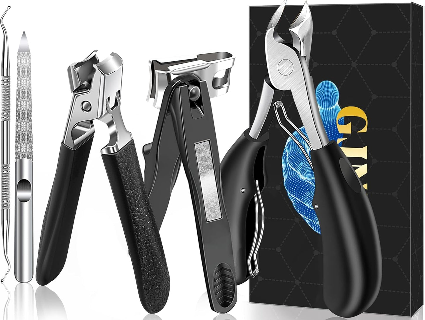 Toenail Clippers for Seniors Thick Toenails, Heavy Duty Large Toe Nail Clippers for Men with Catcher, 360°Rotating Nail Clippers for Seniors, Ingrown Nail Cutter Long Handle with Sharp Curved Blade