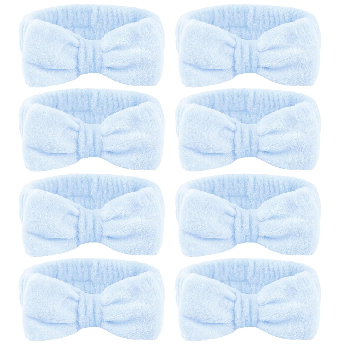 Ondder 8 Pcs Blue Spa Headbands - Fuzzy Terry Cloth Face Wash Headbands for Women's Makeup & Skin Care