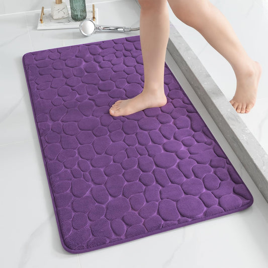 YIHOUSE Memory Foam Runner Rug, Cobblestone Bathroom Runner Rugs Super Water Absorbent Bath Mats for Bathroom Machine Washable Bath Rugs Runner for Hallway Bedroom Laundry Room(24 x 47,Eggplant)
