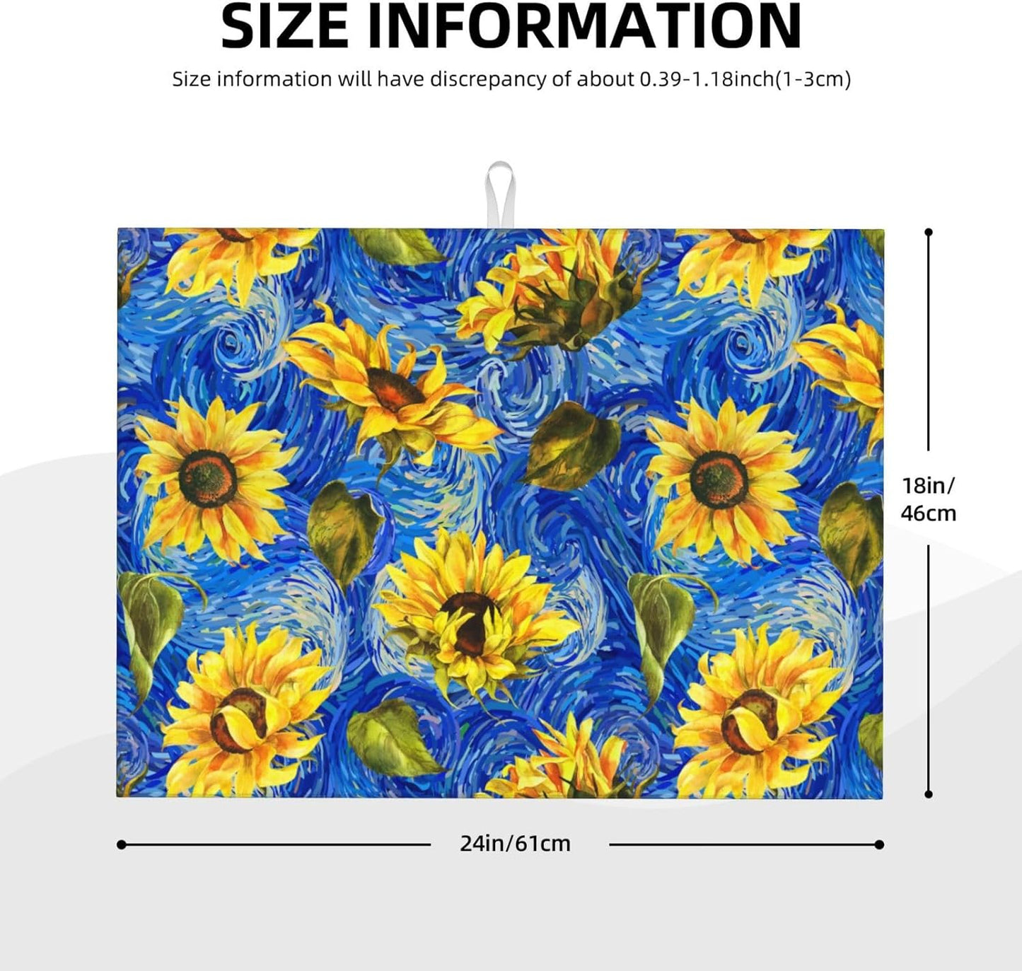 Starry Night Sunflower Blue Dish Drying Mat For Kitchen Counter Absorbent Large Kitchen Fast Dry Pad Reusable Washable Protector Rack Large Mat 18 X 24