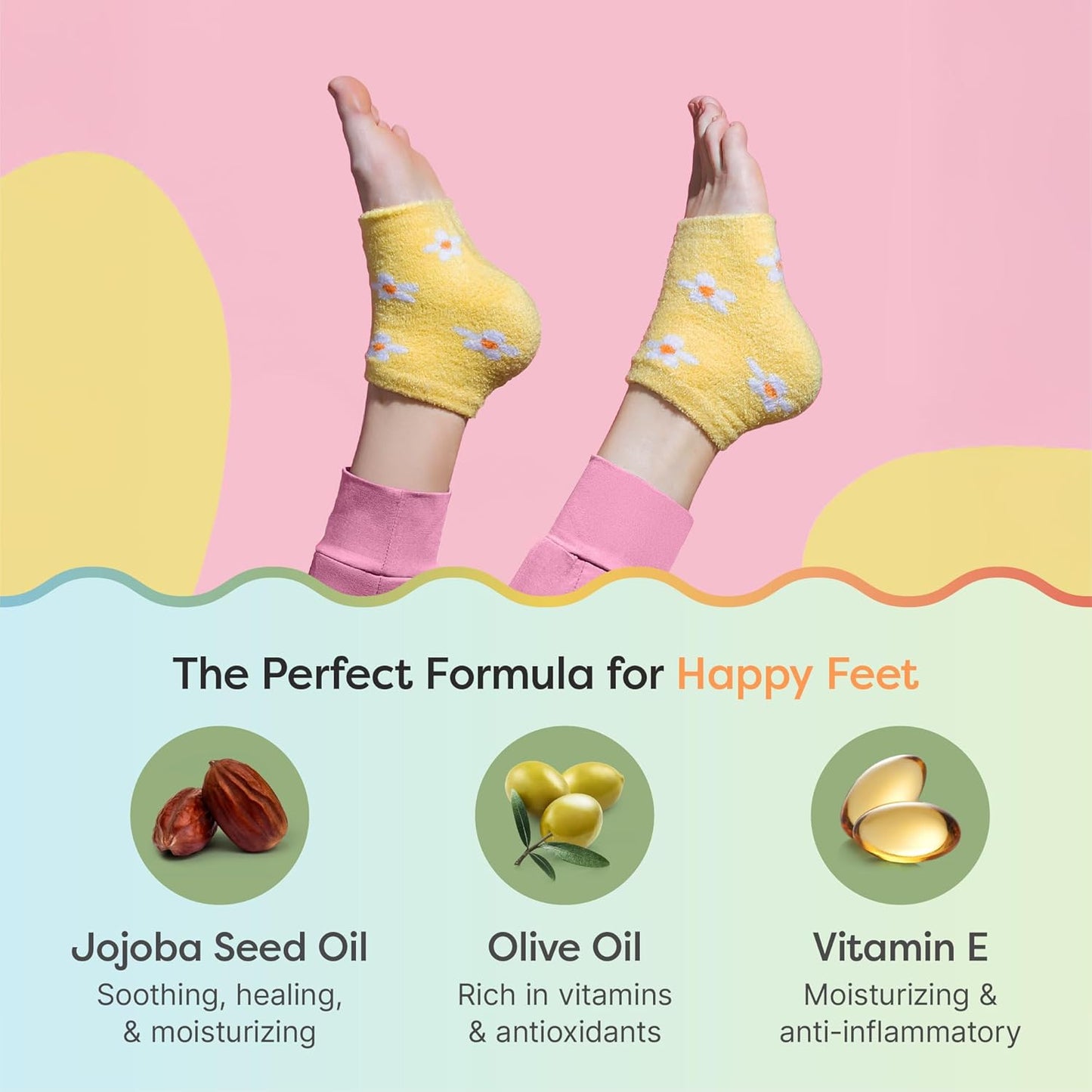 ZenToes Moisturizing Socks for Cracked Heel Treatment - Vitamin E, Olive Oil and Jojoba Oil Infused Heel Socks to Soften and Hydrate (Yellow & White Daisies, Regular)
