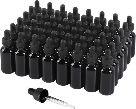 48 Pack,1oz Glass Dropper Bottle,Blakc Tincture Bottles with Dropper,Pretty Finish for All Kinds of Liquids,Oil Bottles for Hair- Stronger Suction ideal for Leakproof Travel
