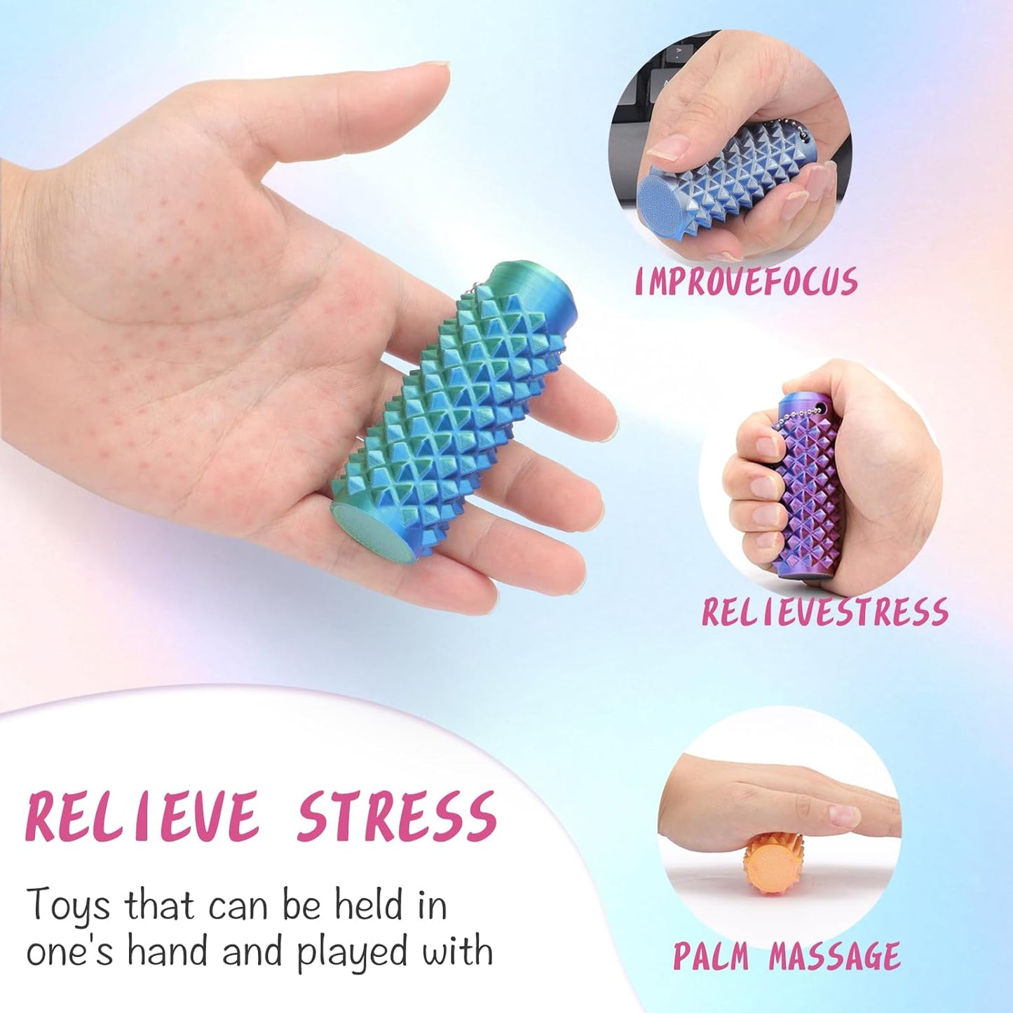 Spiky Fidget Roller Keychain, Anxiety Relief Handheld Sensory Toy, Stress Click Stick with Key Clip (set3, Normal)