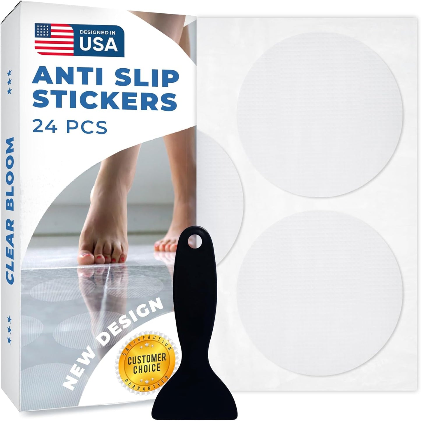 Anti Slip Shower Stickers 24 PCS, White Non-Slip Shower Strips for Adults, Premium Adhesive Bath Tub Stickers
