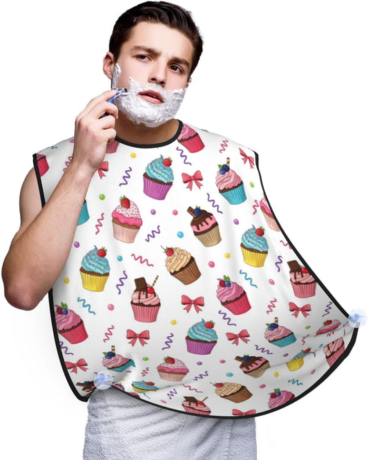 Waterproof Beard Trimming Bib, Non-Stick Hair Catcher for Men Shaving, Grooming Apron for Husband Dad, Sunmmer Colorful Ice Cream Cake Shave Bib