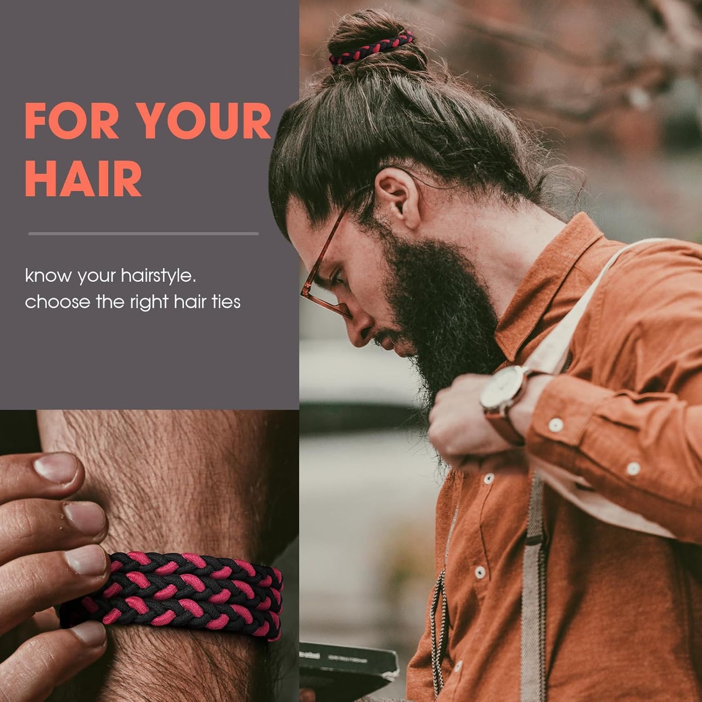 EasYoung 10pcs Braided Men's Hair Ties, For Buns, Curly Thick Dense Hair, No Crease Coils