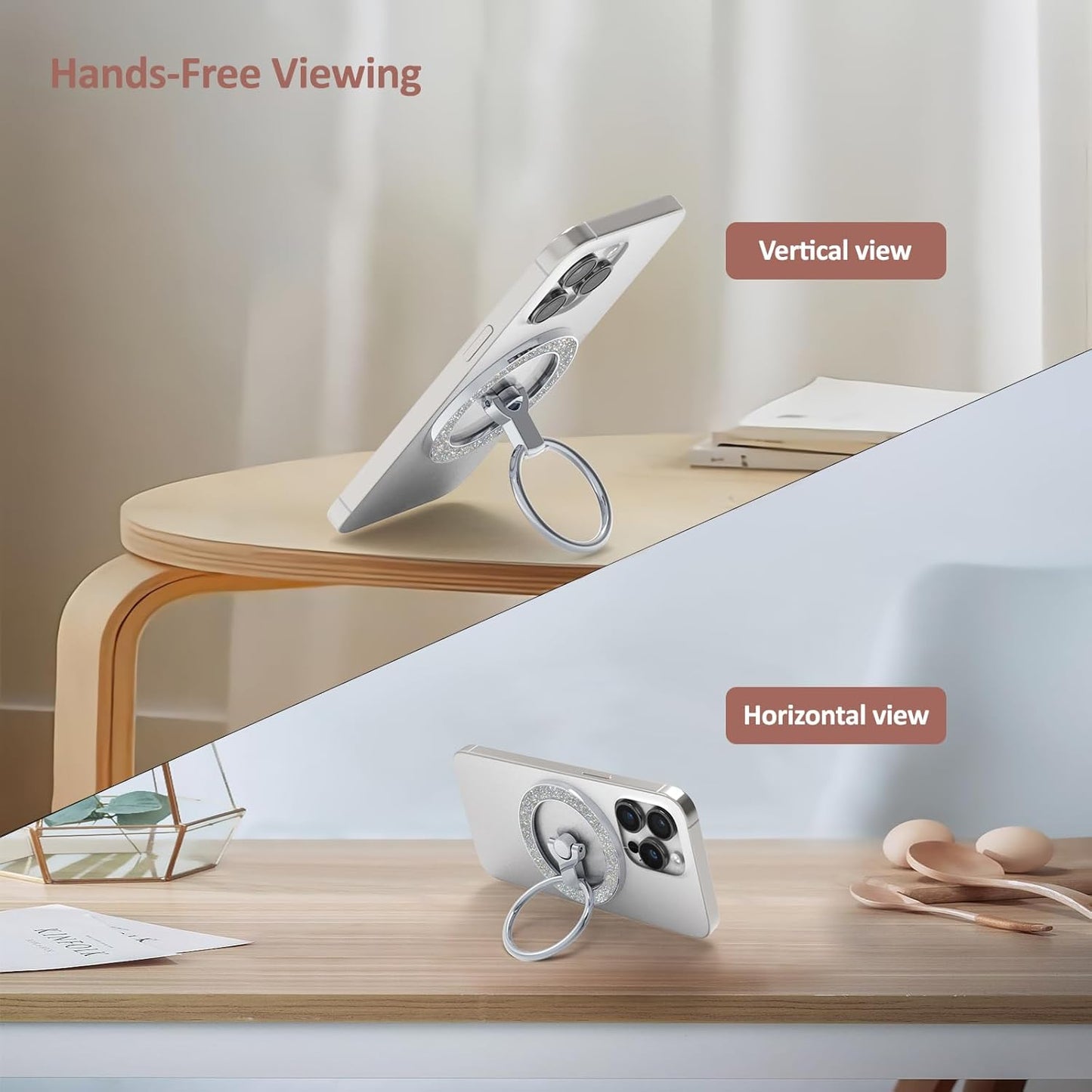 for MagSafe Phone Grip Stand, Magnetic Phone Ring Holder for MagSafe, Magnetic Ring Holder for iPhone. (Glitter Silver)