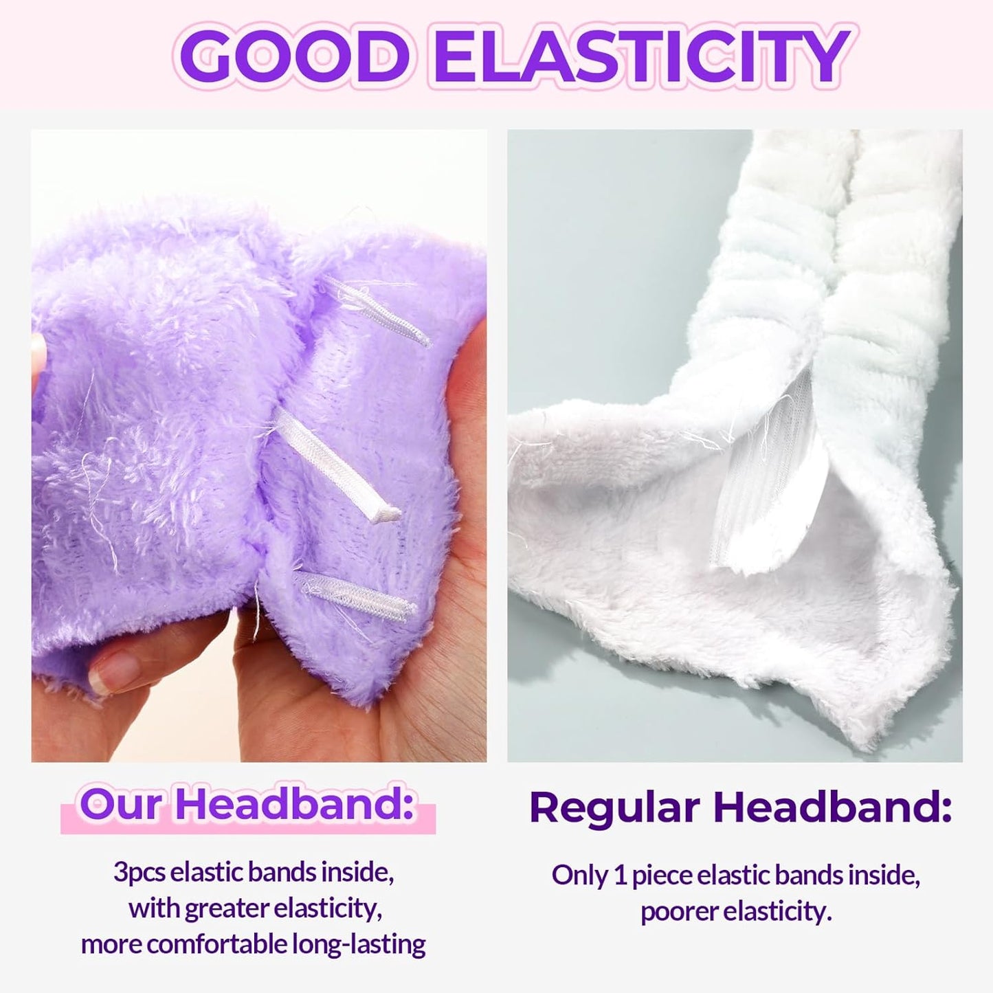 LEOBRO Spa Headband for Skin Care and Makeup, Women Teen Girls Headband for Washing Face, With Hair Scrunchies, Christmas Gifts for Teens (Rose Red & Yellow & Purple)