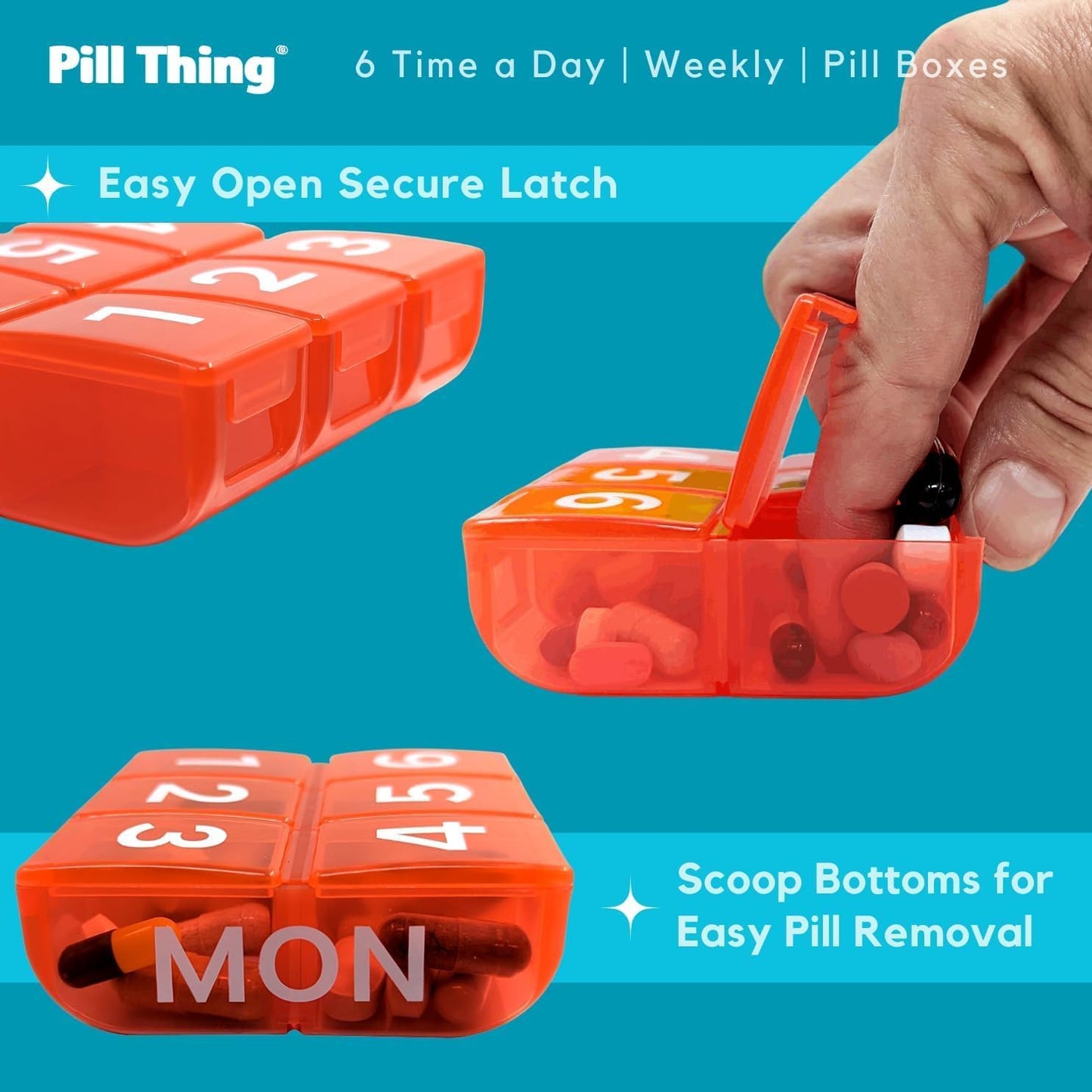 6 Times a Day, 7 Day Large Weekly Pill Organizer with Holder Tray, Vitamin, Medicine Box, Multicolor with Medical Alert Card (6X a Day - 2 Pack)
