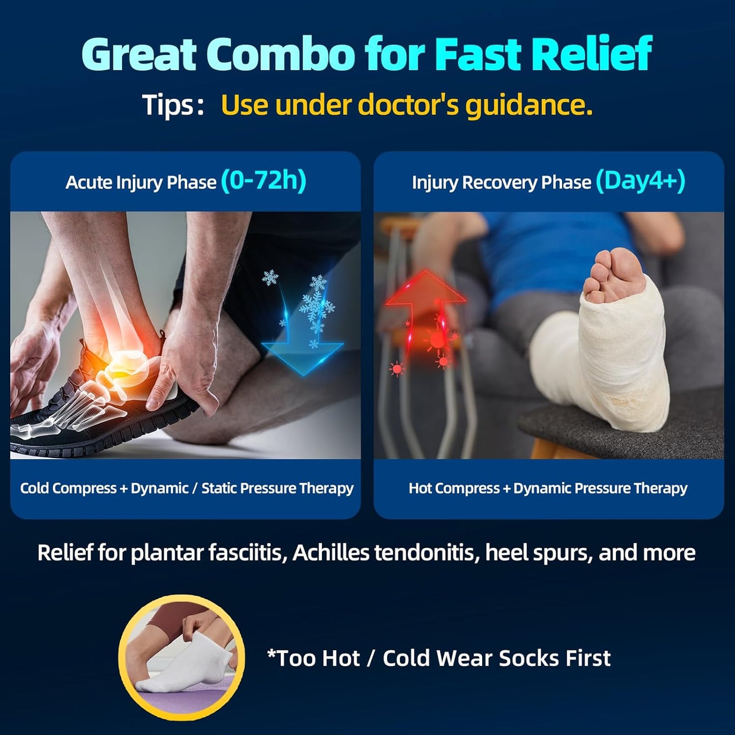 Comfytemp Auto Compression Ankle Foot Ice Pack Wrap, FSA Eligible HSA, Reusable Gel Hot Cold Therapy Brace for Plantar Fasciitis Relief, Achilles Tendonitis, Swelling, Heel Spur, Sprain, Get Well Gift