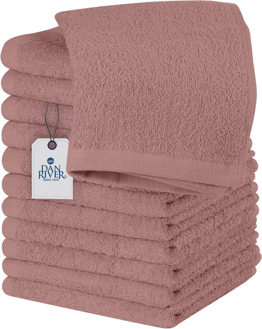 DAN RIVER 100% Cotton Wash Cloths 12 Pack [12x12] Soft & Absorbent wash Cloths for Bathroom, Gym, Hotels & Spa Perfect for Everyday Use Fingertip Towels, Dusty Pink