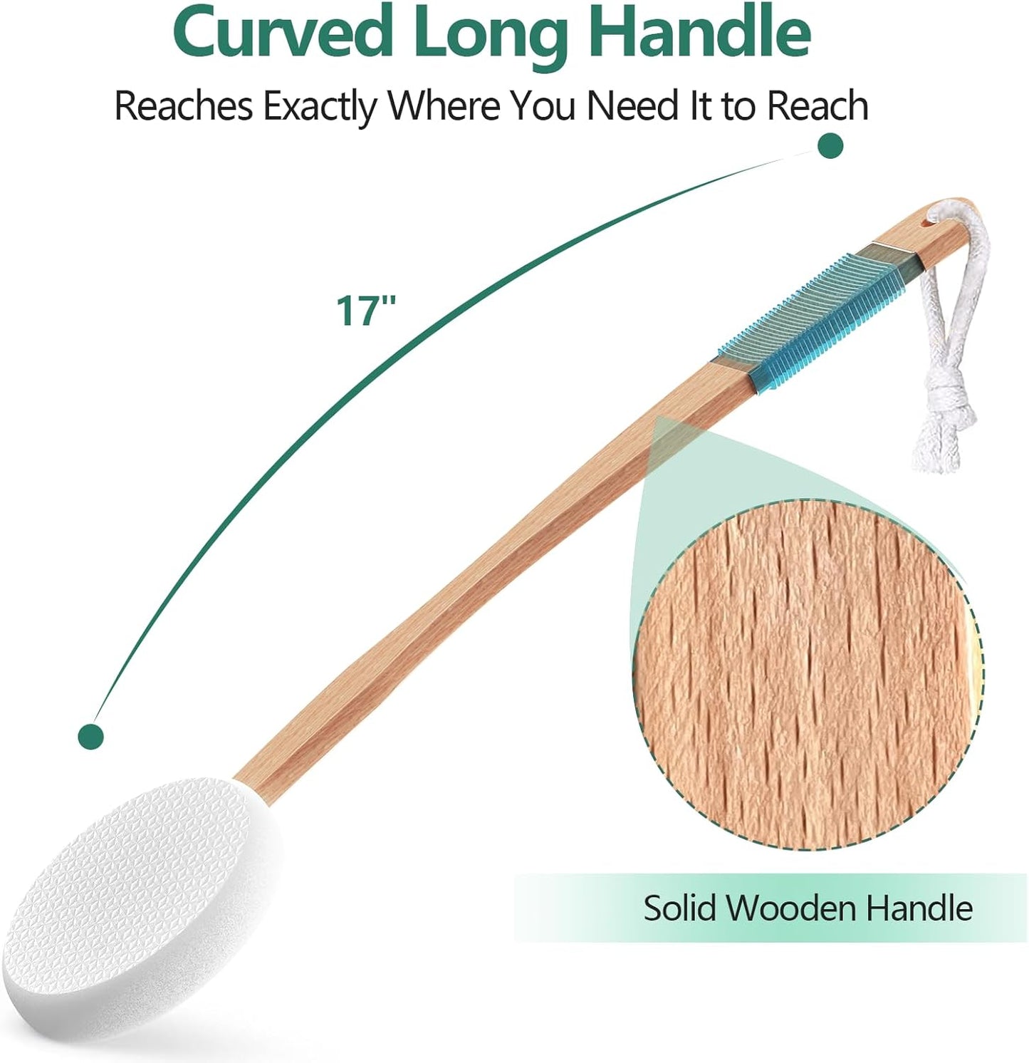 Back Lotion Applicator with 4 Replaceable Pads, Lotion Applicator for Back Self Elderly, Women, Cream Medicine Applicator with 17" Curved Handle Easy to Target Back and Feet, Colorful