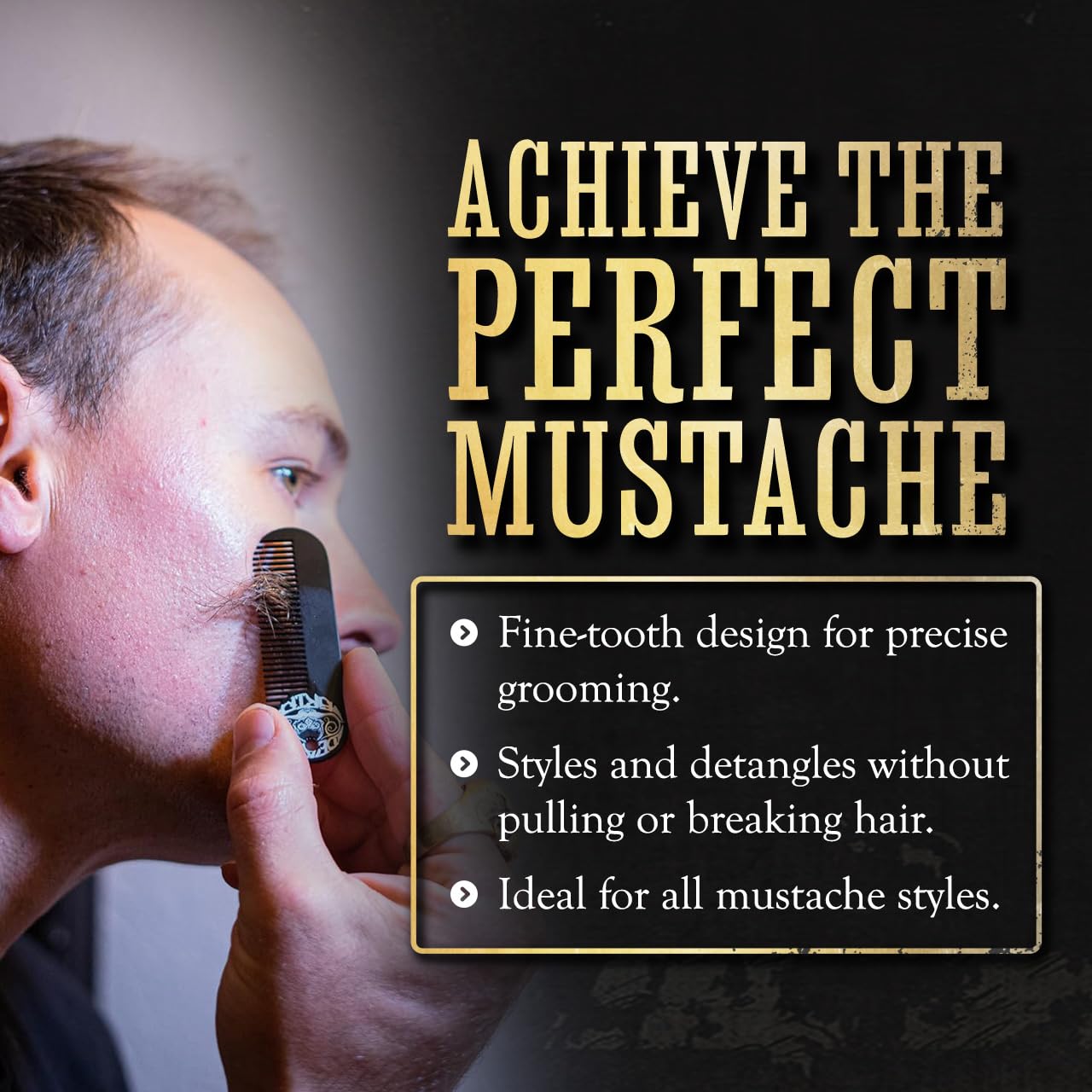 Mustache & Beard Comb Or Fine Tooth Moustache Pocket Metal Powder Coated Black Keychain Comb For Men - 3.25 x 1 Inches by Death Grip