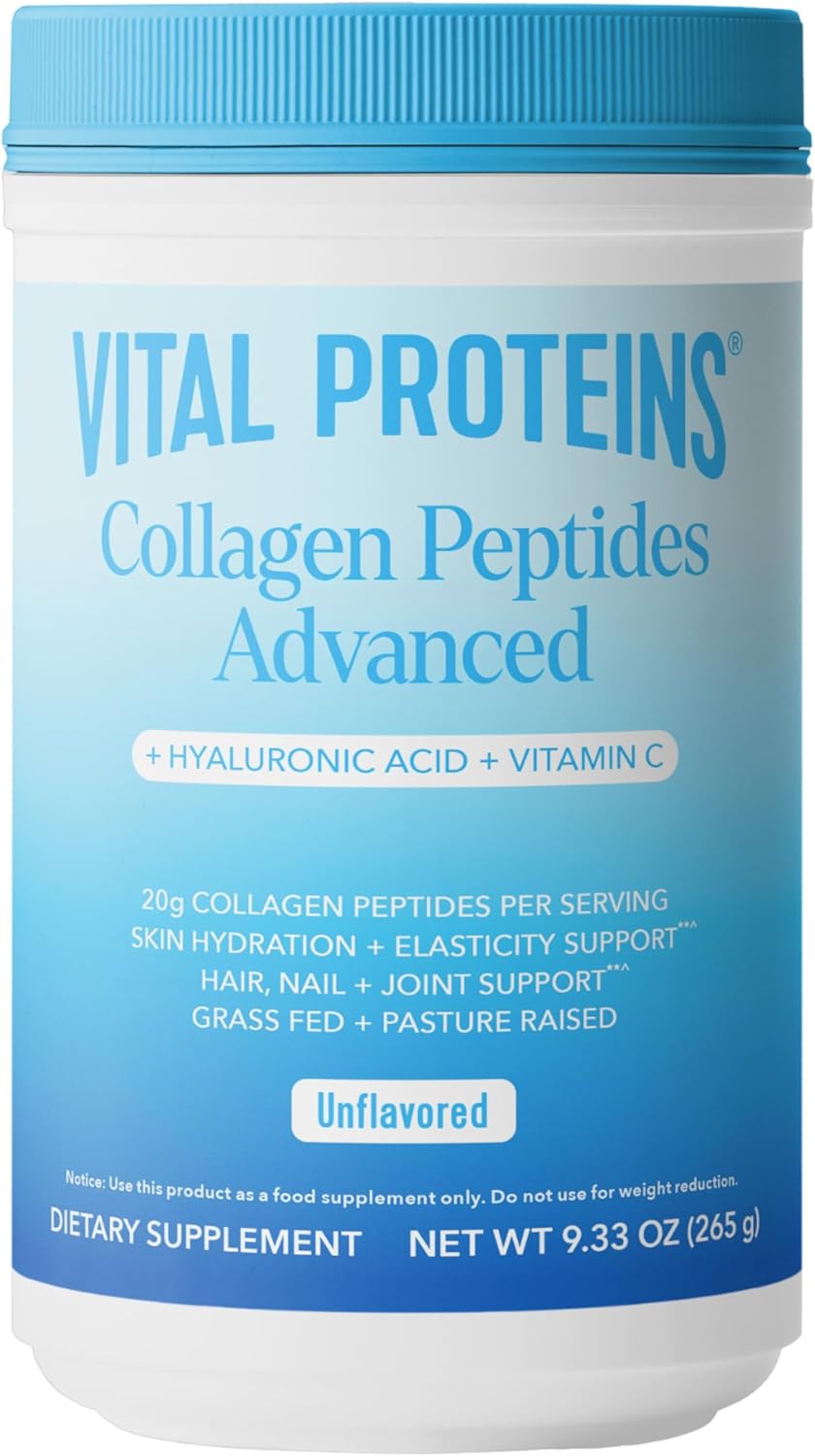 Vital Proteins Collagen Peptides Powder Advanced with Hyaluronic Acid & Vitamin C, Collagen Supplements, Unflavored, 13 Servings