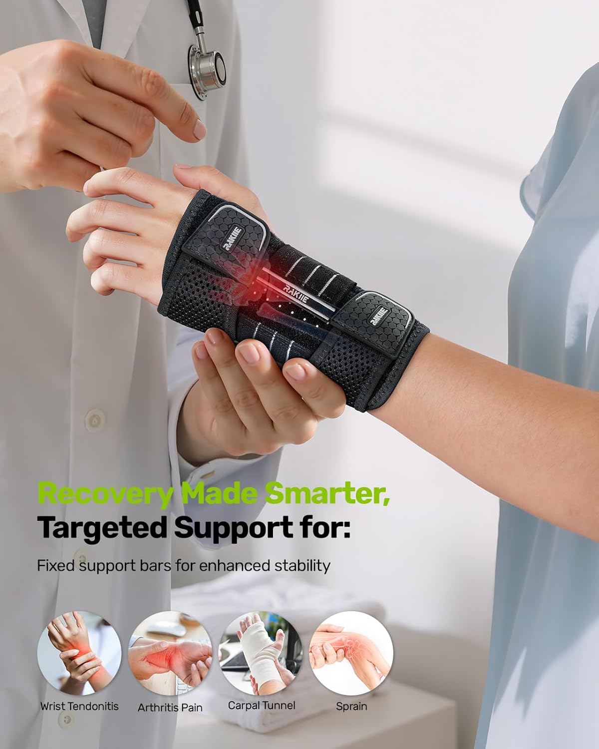 Carpal Tunnel Wrist Brace, Adjustable Night Wrist Support with 3 Metal Splints, Hand Brace for Men Women No Pressure on Thumb, Splint Stabilizer for Work, Gray Left Hand, Size L