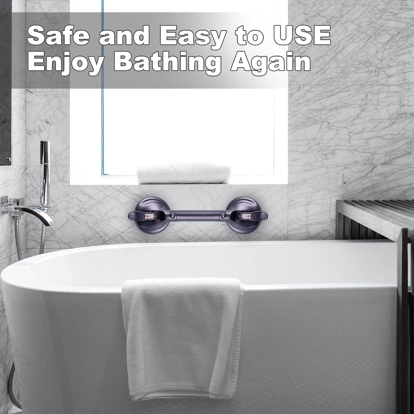 Shower Handle Upgraded 15 inch Grab Bar for Bathtub,Shower Handles with Strong Suction Cup,Bathroom Safety Grab Bar for Handicap Elderly Seniors and Disabled,Purple