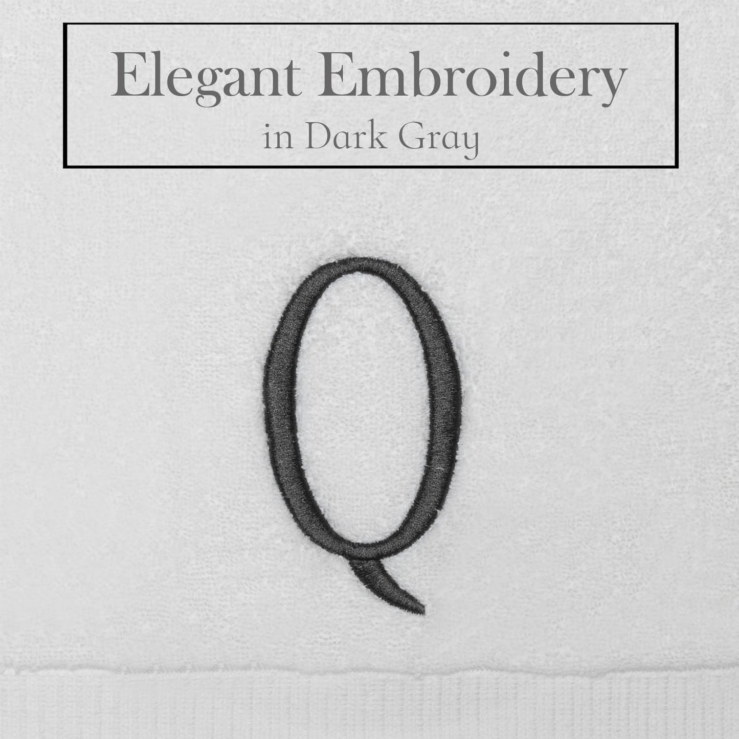 White Powder Room Hand Towel - Monogram Initial Hotel Quality Decorative Embroidered Luxury Towel for Spa - GOTS Organic Certified - Set of 2 Dark Gray Letter Q