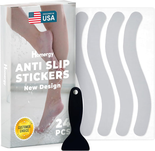 Anti Slip Shower Stickers 24 PCS, Grey Non-Slip Shower Strips for Adults, Premium Adhesive Bath Tub Stickers