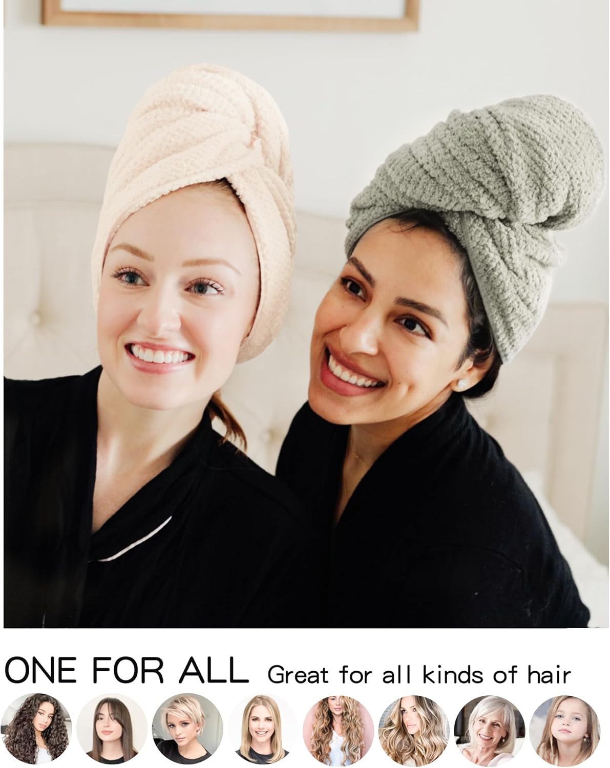 2 Packs Large Microfiber Hair Towels for Women, Super Absorbent & Quick Dry Hair Towel Wrap for Curly Hair Long & Short Hair- Anti-Frizz Hair Turbans for Wet Hair (Green & Clay)