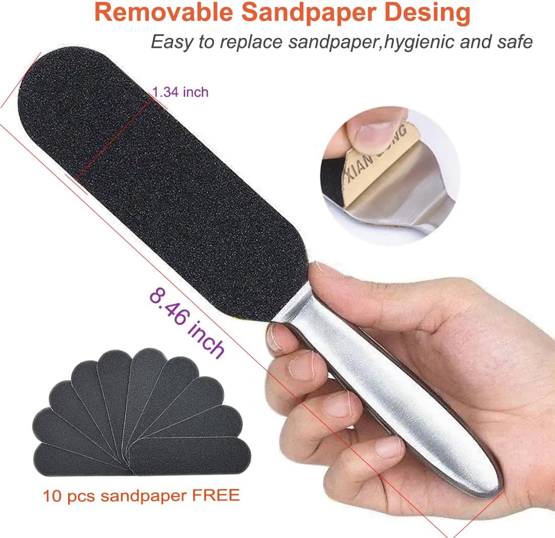 Professional Stainless Steel Foot File & Rasp Callus Remover - Remove Hard & Dead Skin, Dual Sided for Wet and Dry Feet, Innovative Pedicure Solution with 2pcs Foot Mask Set