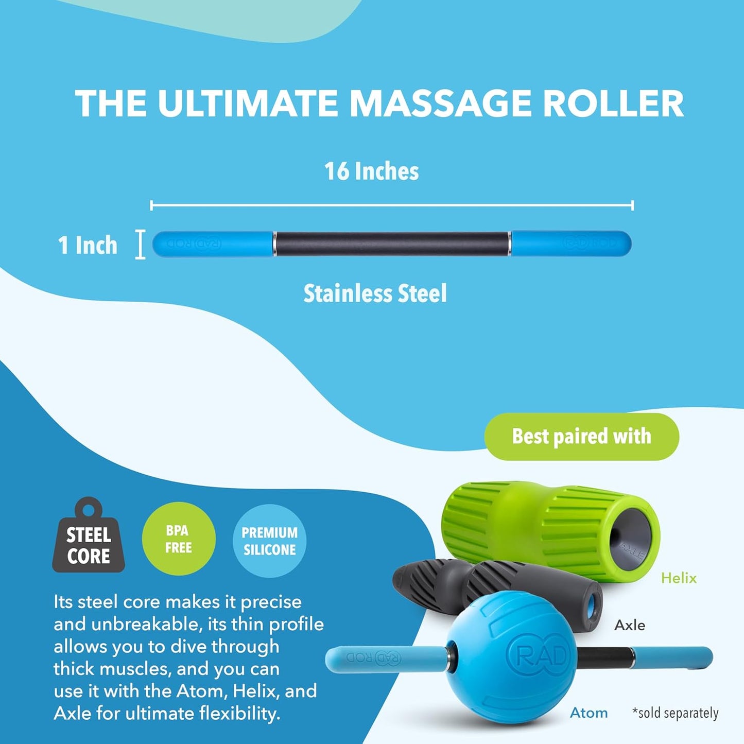 RAD Rod Mini – Compact Deep Tissue Massage Roller Stick – Travel-Ready Myofascial Release Tool for Legs, Back, Neck, Arms & Shoulders – Muscle Roller for Mobility & Recovery