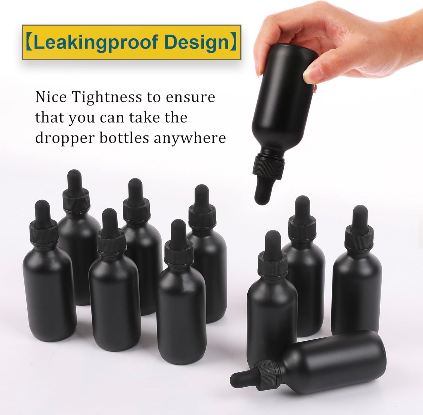 2oz Glass Dropper Bottle,Preety Texture Tincture Bottles with Precise Scales Eye Droppe,for All Kinds Of Mixed Liquids,Leak-Proof Design for Easy Travel (Black Frosted-48Pack)