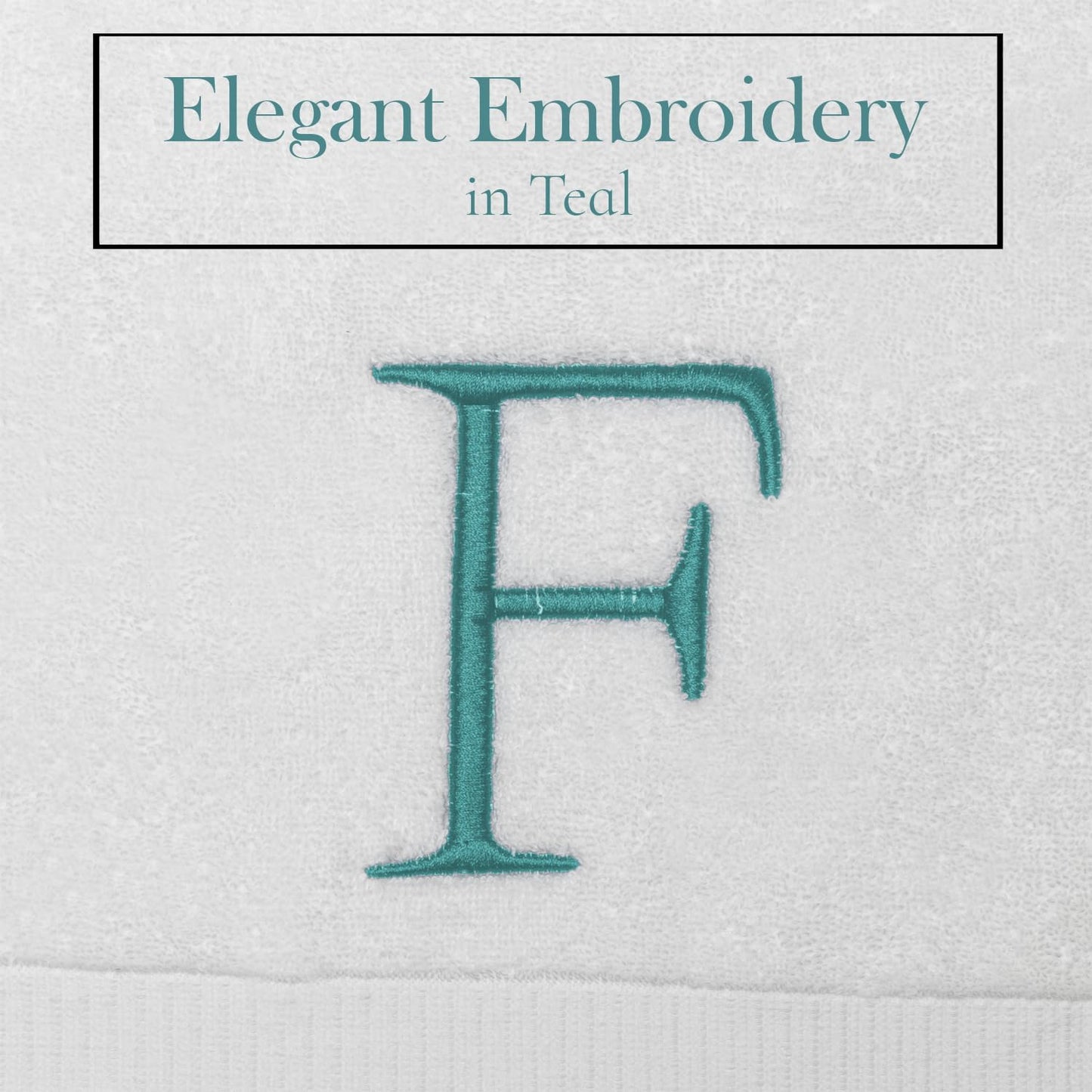 Teal Monogrammed Hand Towel for Bathroom - Initial Hotel Quality Decorative Embroidered Luxury Towel for Powder Room, Spa - GOTS Organic Certified - Pack of 2, Letter F