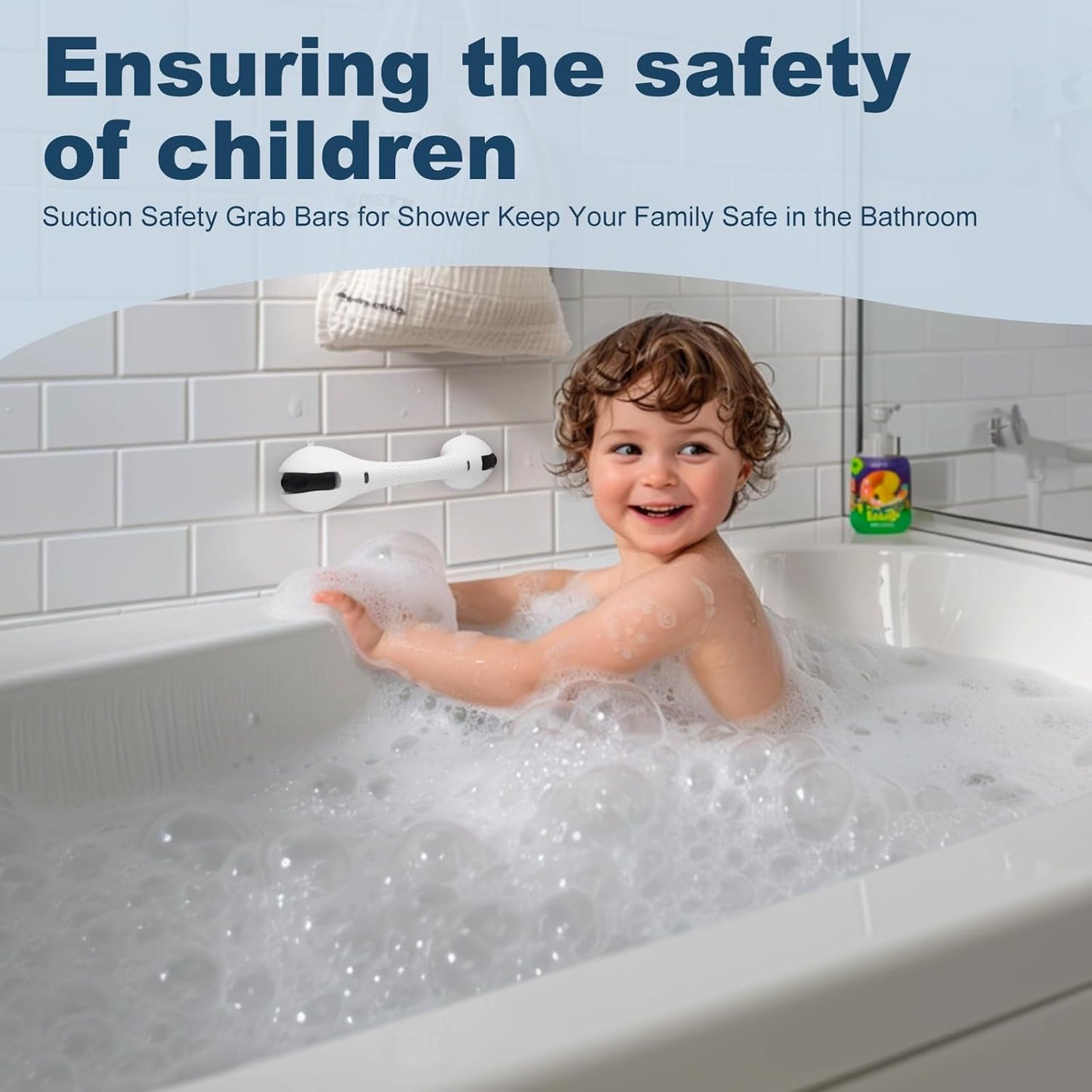 Shower Grab Bar 2 PCS Suction Grab Bars for Bathtubs and Showers, Shower Handle Removable Shower Handrails for Kids, Bathroom Safety Grip Waterproof(White)