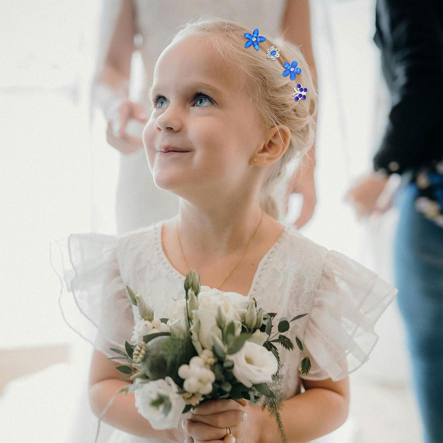 YISSION 20 Pcs Mini Dark Blue Floral Butterfly Hair Clips - Rhinestone Hair Pins & Barrettes for Girls & Women - Wedding & Bridal Hair Accessories