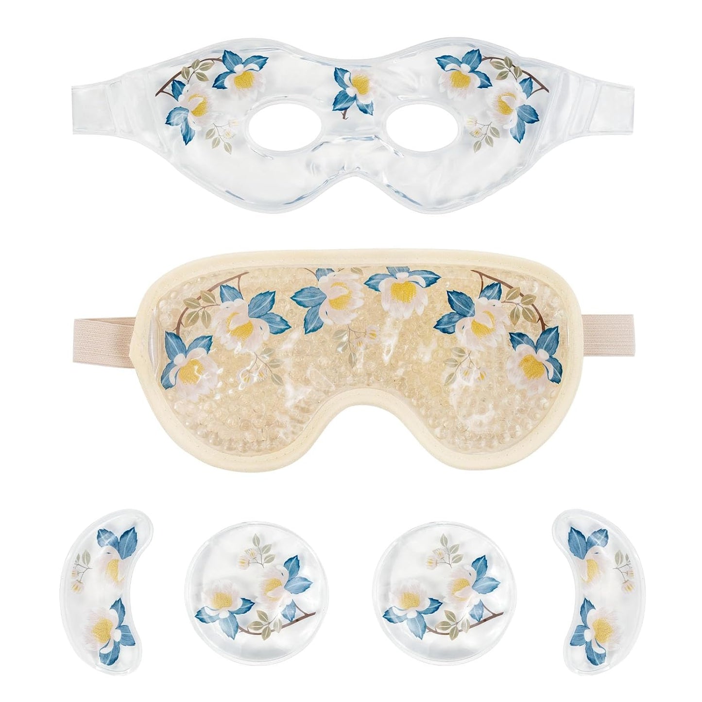 LEOSTEP 4 PCS Cooling Eye Mask Set - Ice Face Mask with Camellia Essential Oil, Cold Eye Compress and Reusable Gel Pads for Eyes Puffiness, Migraine Headache, Dark Circles, Dry Eyes