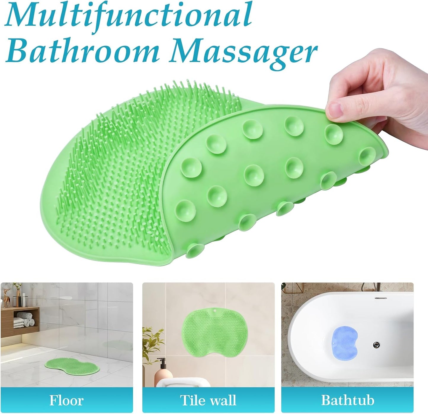 2 Pack Silicone Shower Foot Scrubber Mat, Back Washer Exfoliating Bath Wash Pad Wall Mounted, Foot Cleaner for Men and Women(Green)