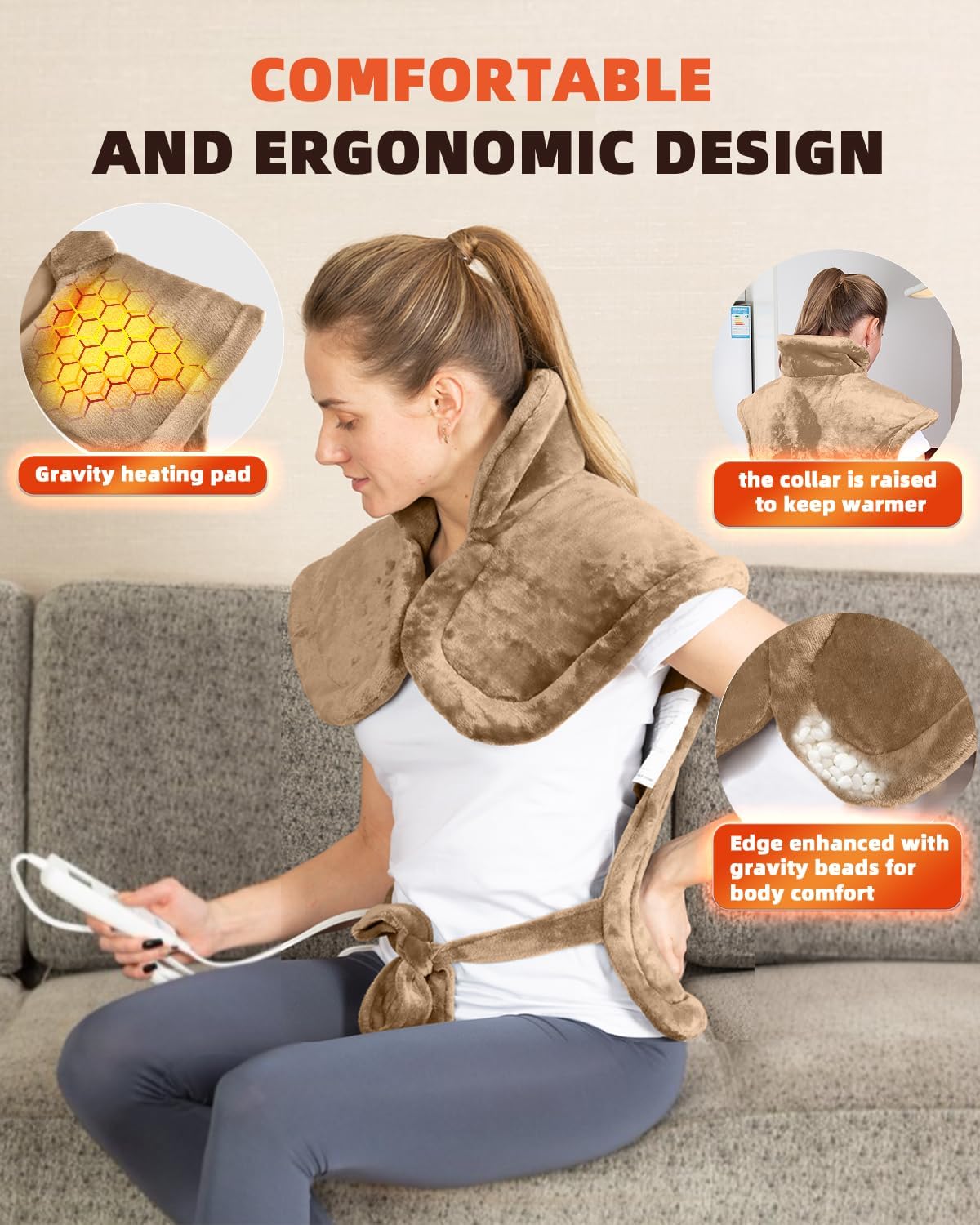 Graphene-Infused Heating Pad for Neck Shoulder and Back,Birthday Gifts for Women Men Dad, Weighted Electric Neck Shoulders Heat Pad for Pain Relief, 24"x37", ETL Certified