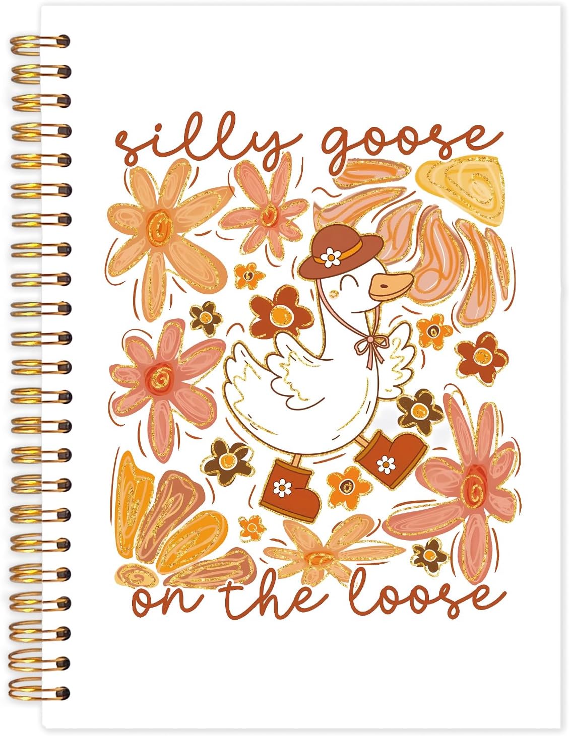 Boho Floral Goose Spiral Journal Notebook 5.5x8.3in, Goose Lover Gifts Journal for Woman, Fall Floral Farm Animal Notebooks for Note Taking, Autumn Hardcover Notebook