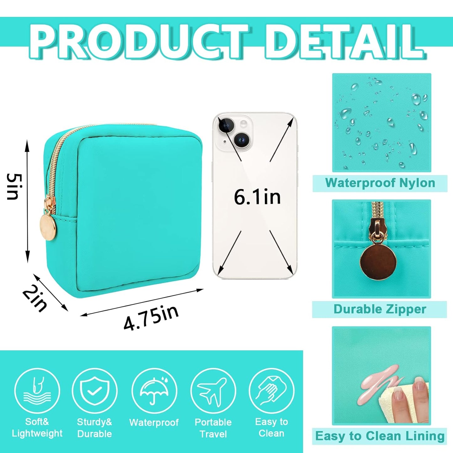 Mini Makeup Pouch for Purse, Small Cosmetic Bag Pouch Nylon Travel Toiletry Organizers Bag for Women Girls, Cute Zipper Coin Purse Preppy Storage Purse for School Work(Mini-Cotton Candy)