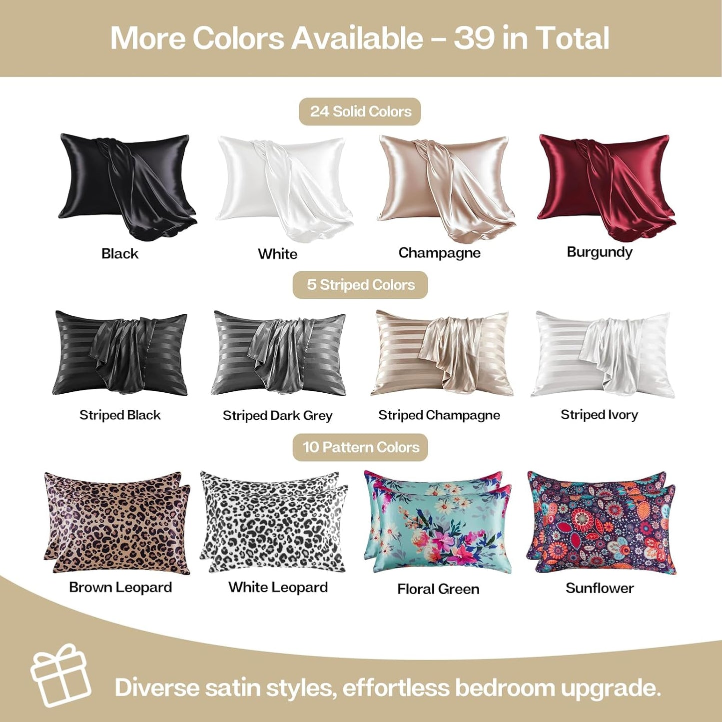 MR&HM Satin Pillowcase for Hair and Skin, Silk Satin Pillowcase 2 Pack, Standard Size Pillow Cases Set of 2, Silky Pillow Cover with Envelope Closure (20x26, Taupe)