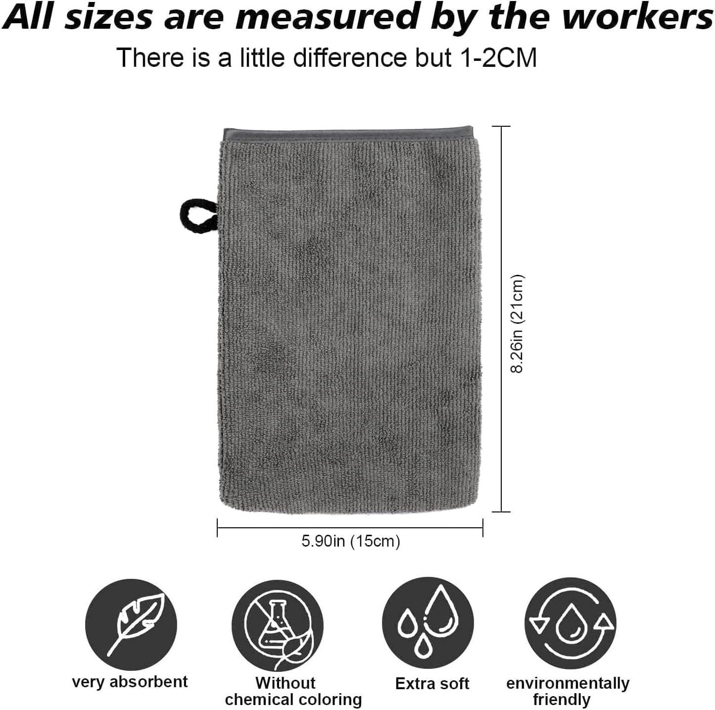 PHOGARY 10 Pack Microfiber Body Wash Mitts, Soft Face Mitten, Bath Spa Cloth, Reusable Makeup Remover Mitt Gloves, European Style Wash Cloth, 6×8 inch (Grey)