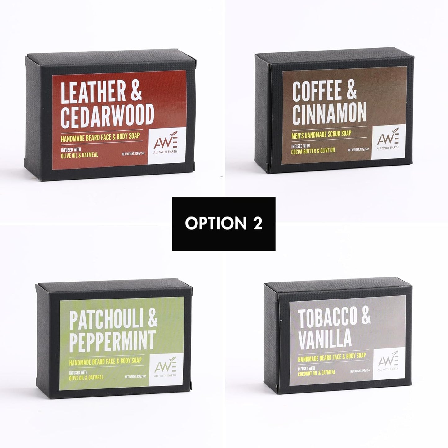 Men’s Moisturizing Scrub Soap Set of 4 Handmade Natural Bars Rugged Masculine Scents Deep Cleanse Hydrate Nourish Face Beard Body (Option 2)