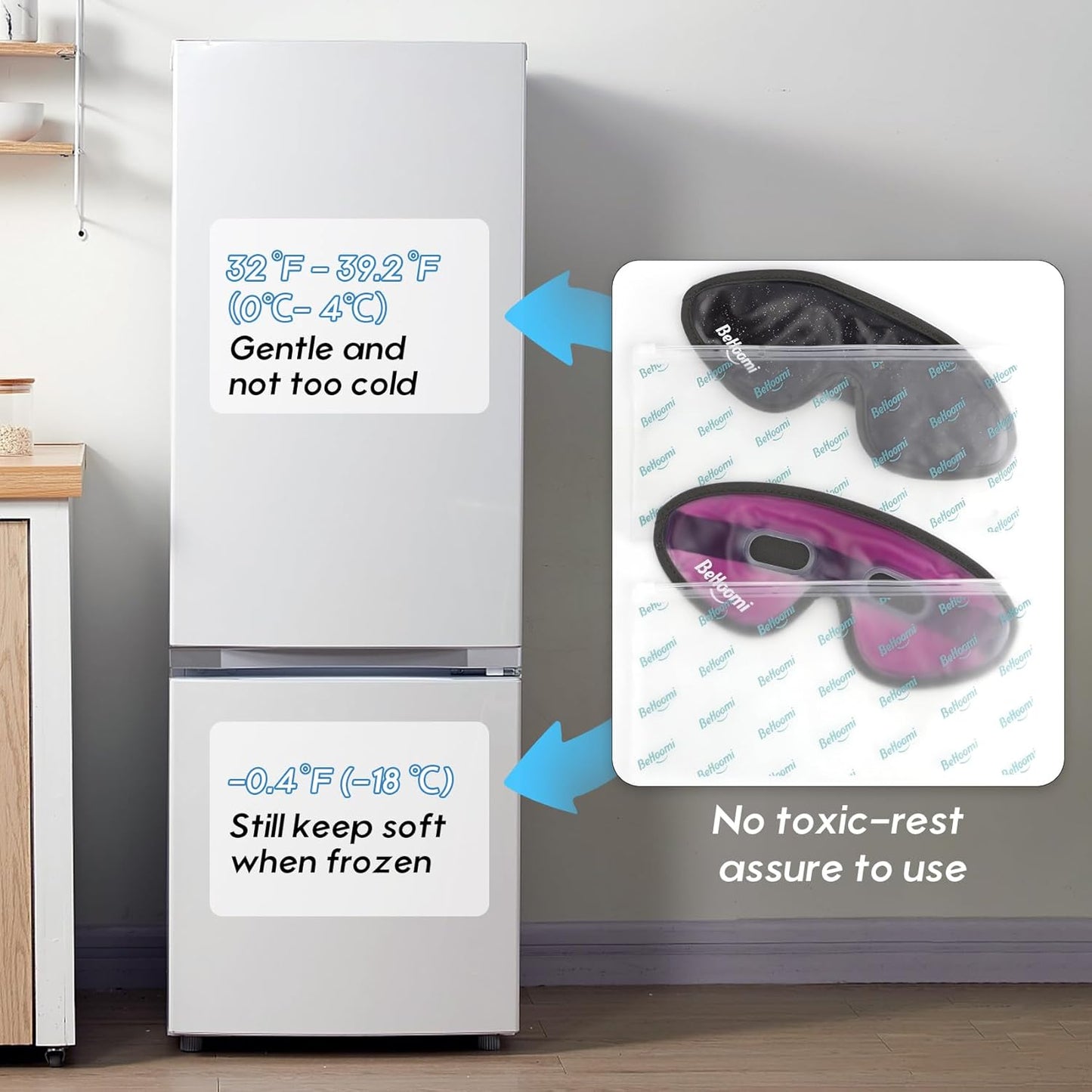 2Packs Cooling Eye Masks, Ice Eye Mask Cold Compress for Eyes, Reusable Cold Gel Eye Mask for Eye Relaxation, Comfort Snug Fit, Eye Cover for Home, Office, Black & Purple