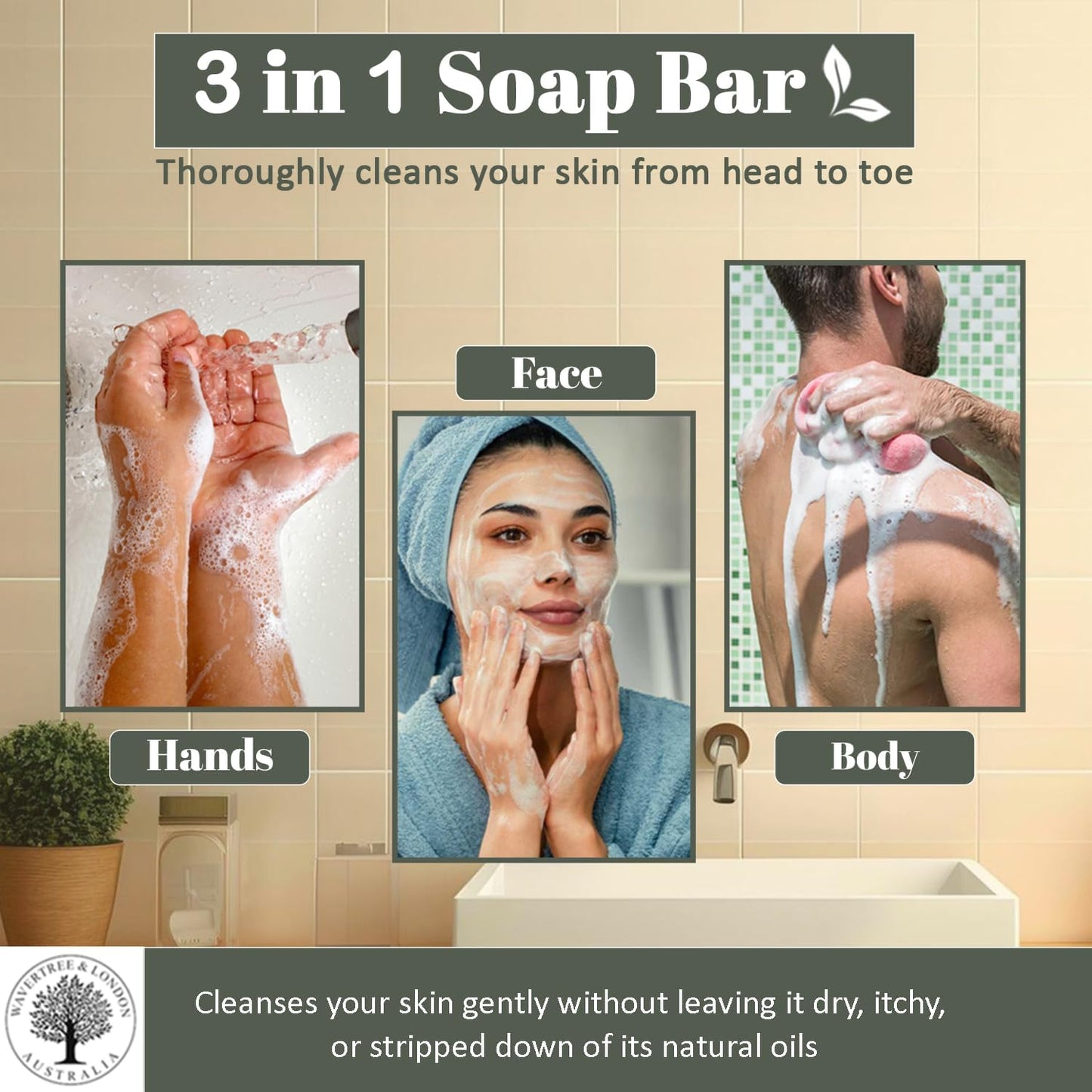 Wavertree & London Frangipani & Gardenia Scented Natural Soap (1 Bar), 7oz Moisturizing French Triple Milled Soap Bar for Women & Men enriched with shea butter - Pure Bath & Body soap bar