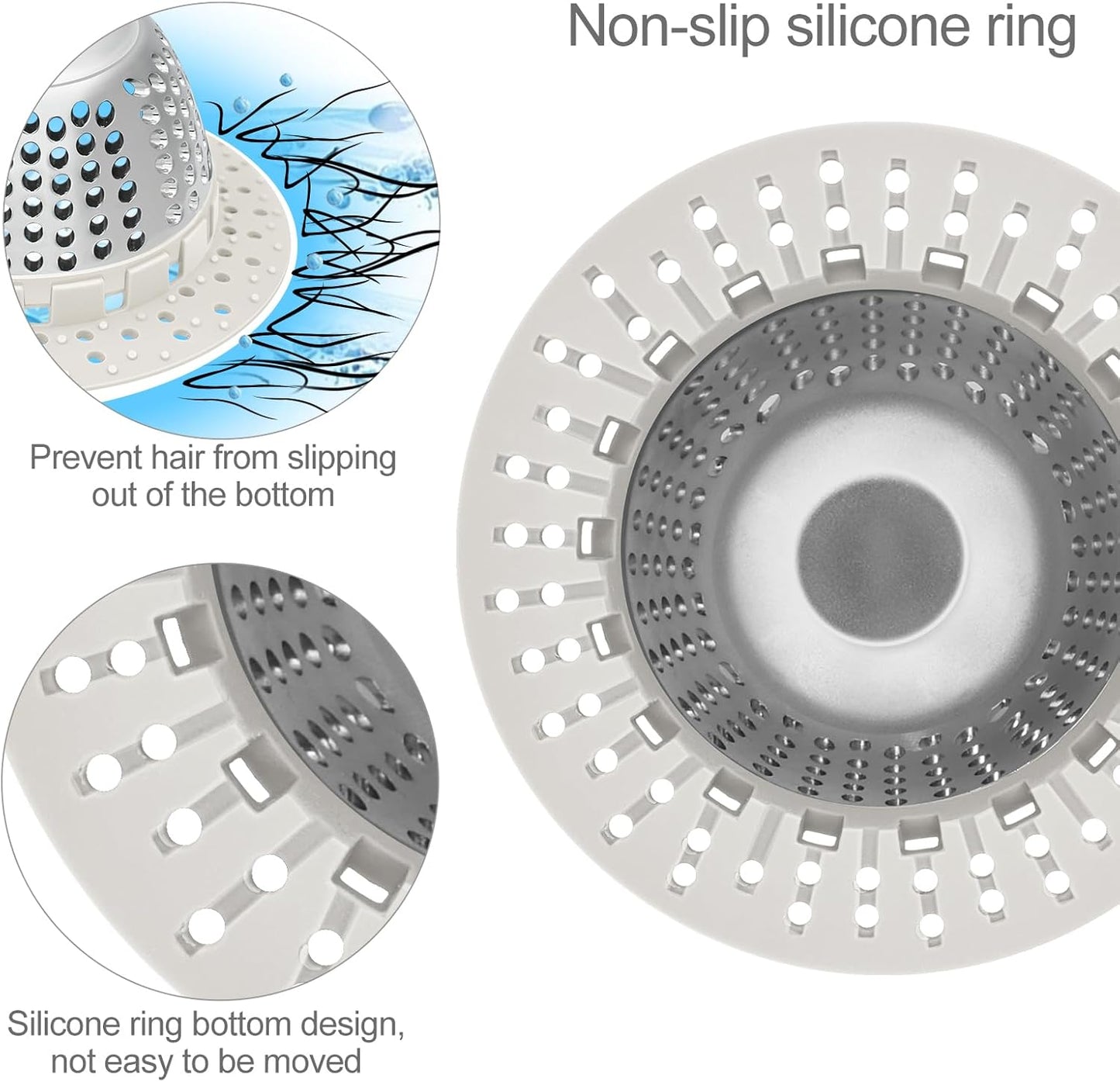 LEKEYE Shower Drain Hair Catcher/Shower Drain Cover/Drain Protector for Pop-Up & Regular Drains(Light Gray)