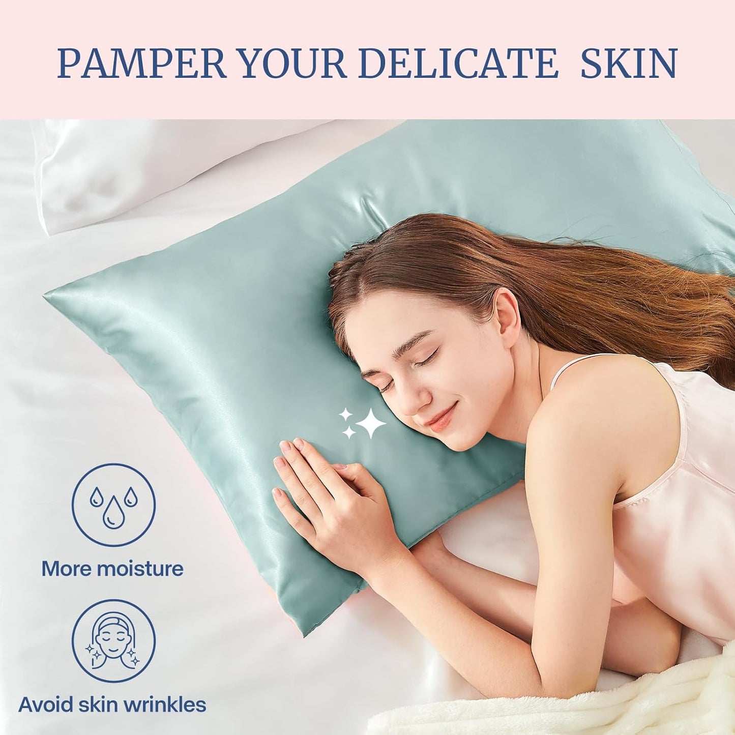 BEDELITE Satin Pillowcase for Hair and Skin, Super Soft and Cooling Similar to Silk Pillow Cases 2 Pack with Envelope Closure, Gift for Women Men(13"x18" Toddler Size, Haze Blue)