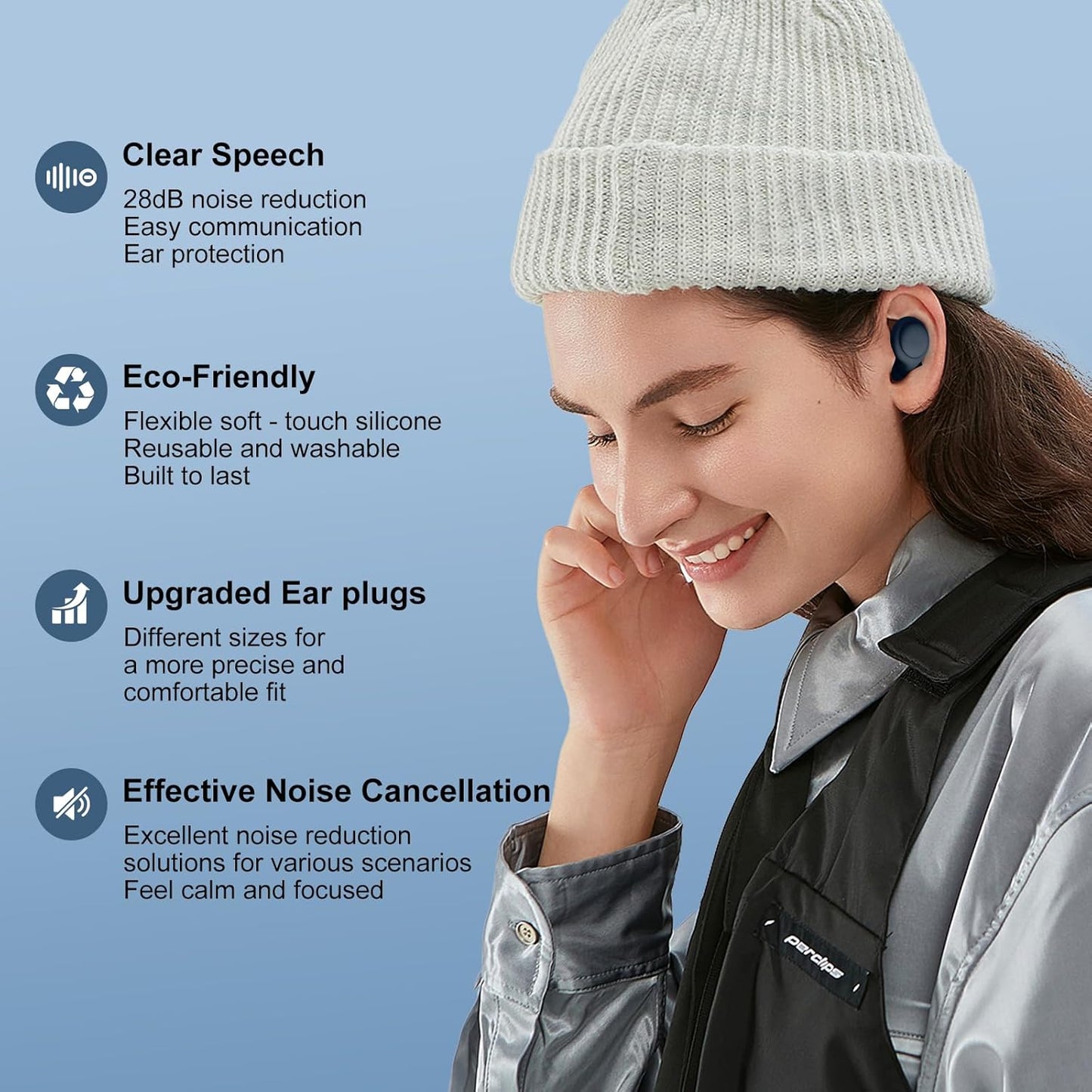 2 Noise Cancelling Ear Plugs, Beinkap Sleeping Earplugs with 12 Silicone Soft Reusable Ear Tips for Social Gatherings, Work, Sleeping, Concerts, Parenting, Conversation, 28 dB Noise Reduction