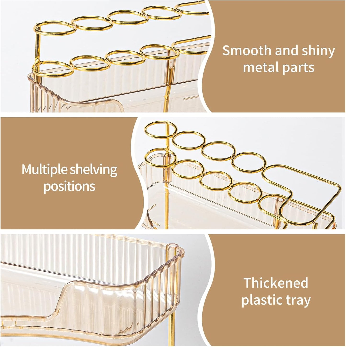 NATURE'S SOURCE Makeup Organizer for Vanity, 2-Tier Corner Bathroom Organizer Countertop with Makeup Brush Holder, Corner Counter Storage for Bathroom Dresser-Amber Gold