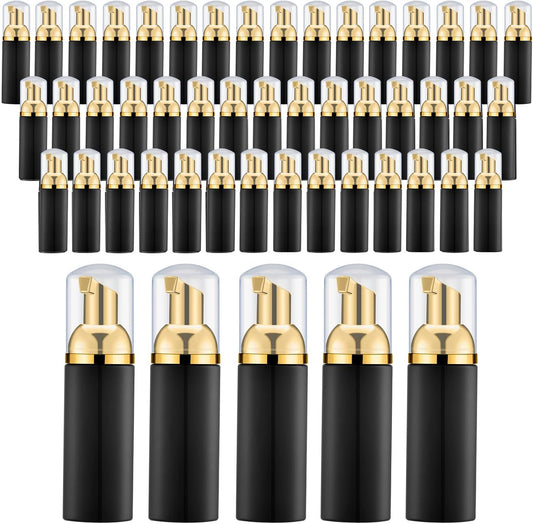 KOIBITO 2 Oz Black Foam Pump Bottle, Empty Lash Shampoo Bottles, Travel Foaming Dispenser for Hand Soap,Body Wash(50 PCS, Clear Cap)