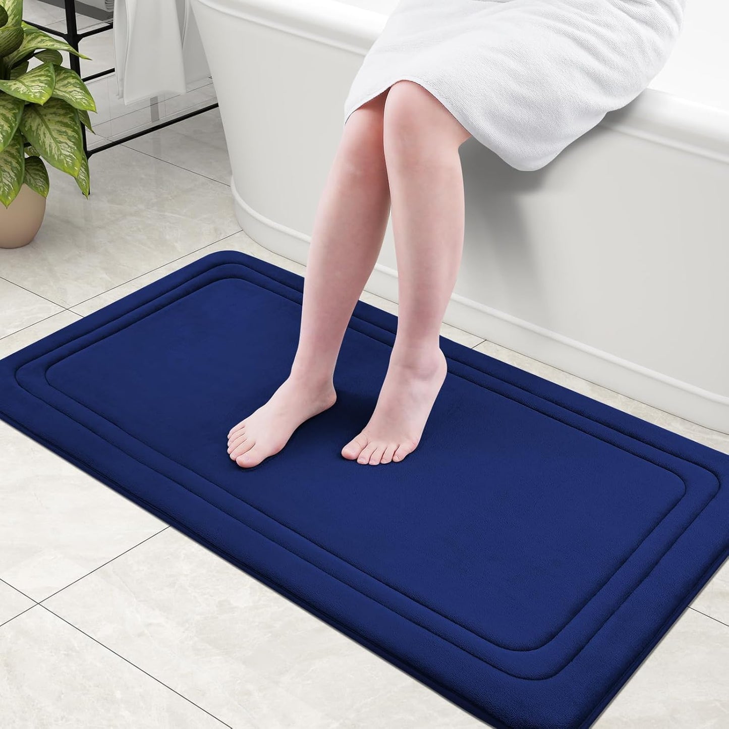Grandaily Memory Foam Bath Mat Rug 44x24, Ultra Soft, Non-Slip and Absorbent Bathroom Rugs, Machine Wash Dry, Comfortable Bath Carpet for Bathroom Floor, Tub and Shower, Navy Blue